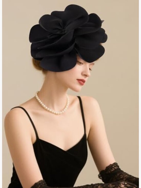 Black Large Flower Fascinator Headband for Women Cocktail Wedding Tea Party Hat main image 6